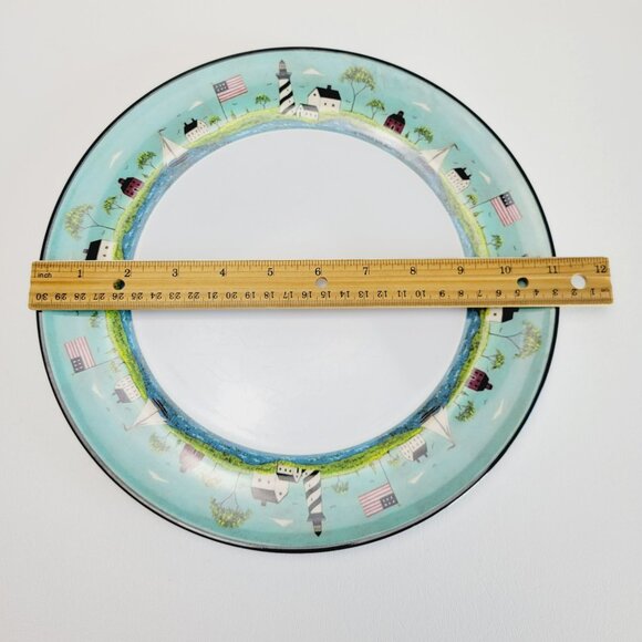 Coastal Breeze Plastic Dinner Plate Set Lighthouse & Flag Warren Kimble Folk Art - Picture 9 of 11